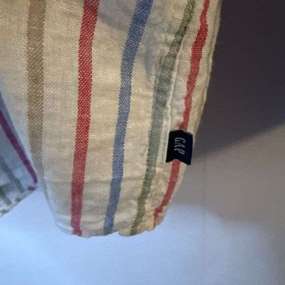 Gap Womens XL Button Up Long Sleeve Stripes Multicolor Linen Blend Coastal - Picture 5 of 9
